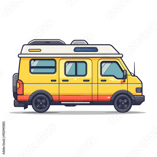 Flat vector illustration of a camper van on a white background.