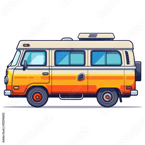 Flat vector illustration of a camper van on a white background.