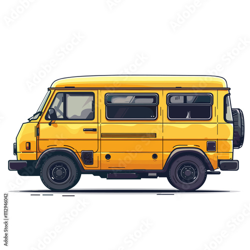 Flat vector illustration of a camper van on a white background.