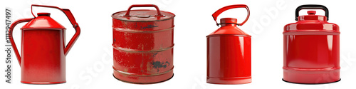 Oiler red oil can isolated on transparent background, Set of photo