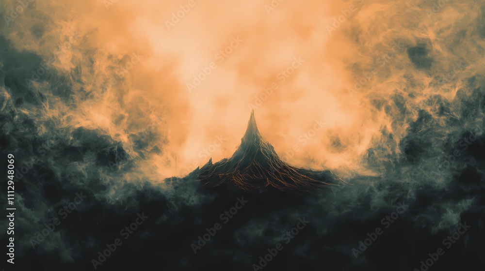Fototapeta premium Mystical Mountain Illustration Blending Pyrography and Digital Art Techniques