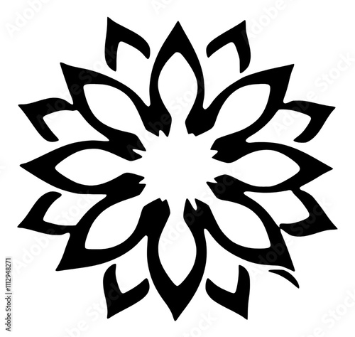 Silhouette of a black dahlia flower against a white background.

