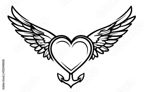 Heart-shaped anchor with wings vector gift love 