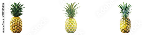 Pineapple isolated on transparent background, Set of