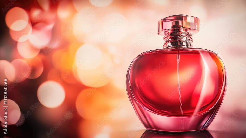 A red perfume bottle sits on a table, awaiting use A red perfume bottle sits on a table, awaiting use