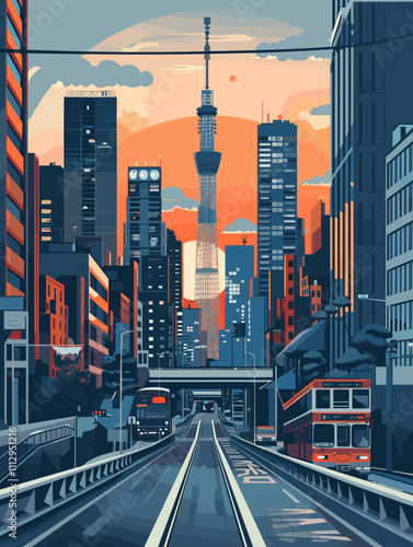 Tokyo City Beautiful Vector Illustration for Postcards, Web Sites and Your Design.