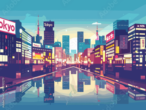 Tokyo City Beautiful Vector Illustration for Postcards, Web Sites and Your Design.