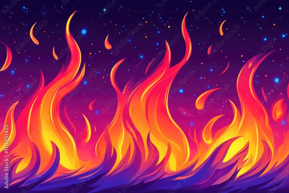 A fire with bright orange flames and stars in the background A fire with bright orange flames and stars in the background