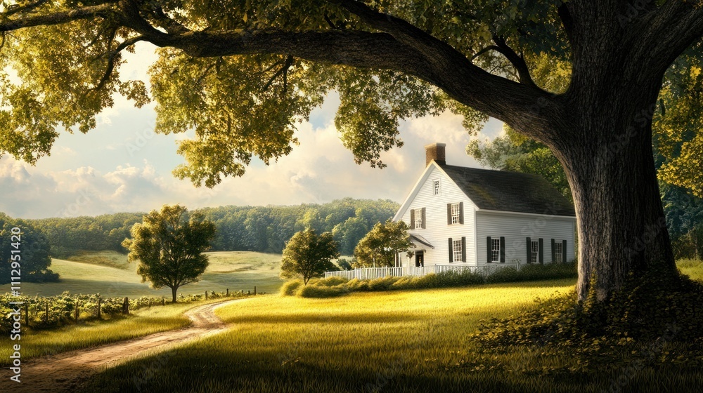 Serene Countryside Home: A Picturesque Farmhouse Nestled Amongst Rolling Hills and Lush Greenery Serene Countryside Home: A Picturesque Farmhouse Nestled Amongst Rolling Hills and Lush Greenery
