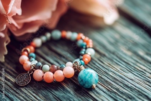 A detailed shot of a jewelry piece with a floral design in the background photo