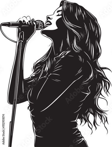 Singing Girl Holding a Microphone Vector Illustration