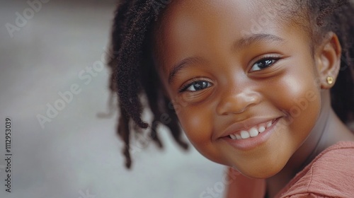 A young girl with a big smile and joyful expression, suitable for various happy occasion and family use