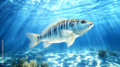 Striped bass swimming in water.