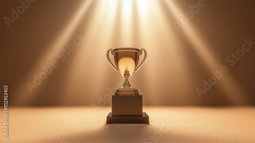 shining trophy sitting on a pedestal in a glowing room, symbolizing the ultimate reward for career achievements and hard work photo