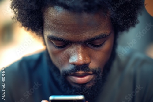 A person looking at their smartphone with concern or distraction photo