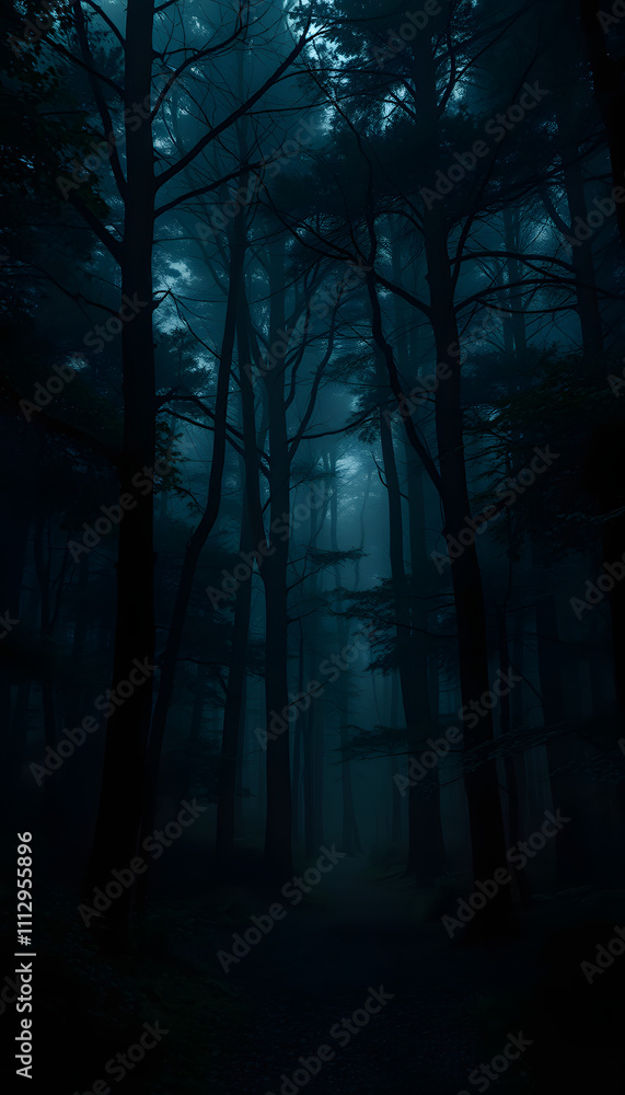 Naklejka premium Enchanted dark forest isolated with white highlights, png