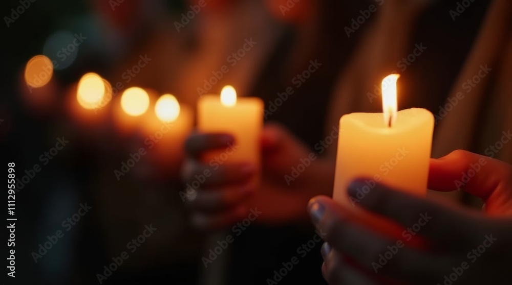 A close-up of hands holding candles during a vigil, with soft flickering flames illuminating faces, representing solidarity and support A close-up of hands holding candles during a vigil, with soft flickering flames illuminating faces, representing solidarity and support