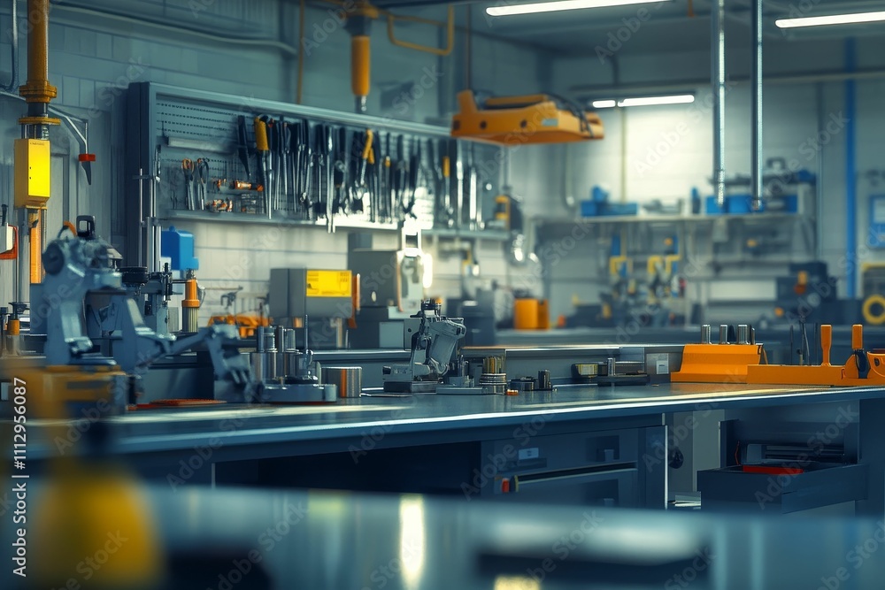 Fototapeta premium Industrial workspace, tools, machinery, organized, efficient.