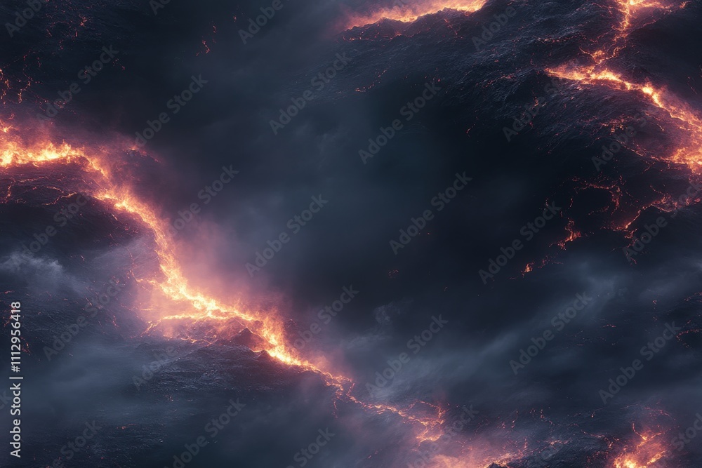 Dark Abstract Earth Surface with Glowing Veins and Smoke Dark Abstract Earth Surface with Glowing Veins and Smoke
