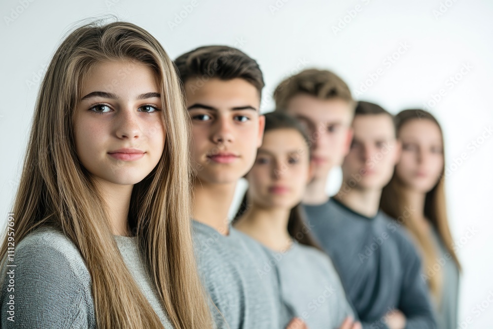 A group of youthful individuals stand together, united in their friendship A group of youthful individuals stand together, united in their friendship