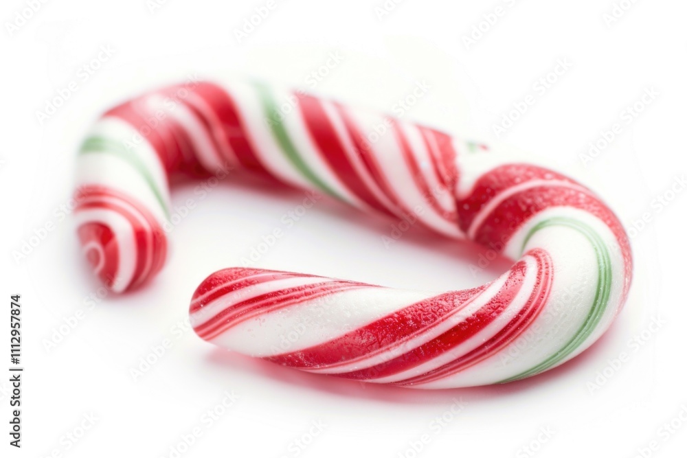 A close up of a candy cane on a white surface, perfect for use in holiday-themed designs or illustrations A close up of a candy cane on a white surface, perfect for use in holiday-themed designs or illustrations