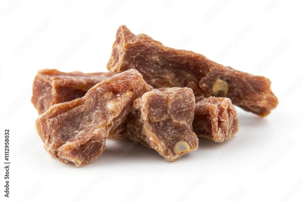 A stack of dog treats on a clean white surface, ideal for pet photography or advertising A stack of dog treats on a clean white surface, ideal for pet photography or advertising