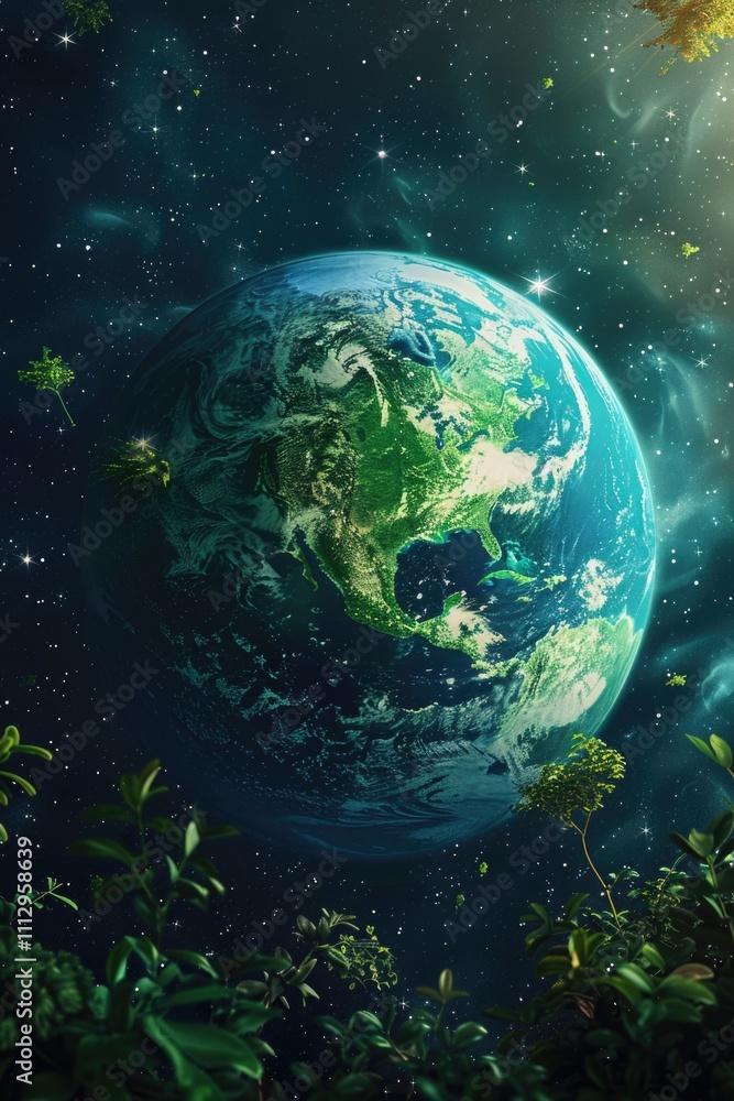A natural scene with the Earth at its center and trees growing around it, suitable for environmental or educational purposes A natural scene with the Earth at its center and trees growing around it, suitable for environmental or educational purposes