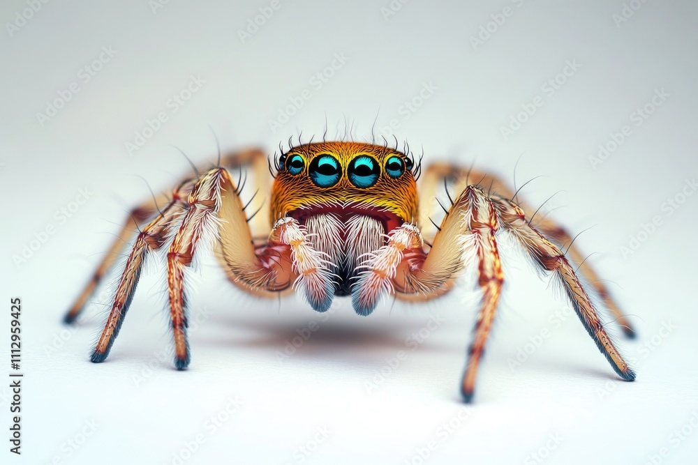 A close-up image of a spider on a white surface, ideal for use in nature or science-themed illustrations A close-up image of a spider on a white surface, ideal for use in nature or science-themed illustrations