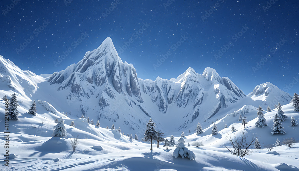 Winter magic mountains isolated with white highlights, png Winter magic mountains isolated with white highlights, png