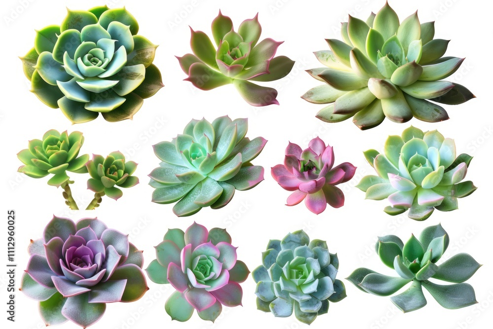 Fototapeta premium A selection of various succulent species on a flat surface, ideal for illustrations and designs
