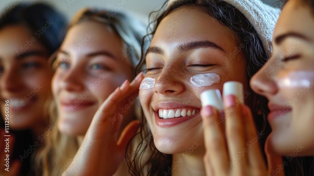 Group of women pampering themselves with facial treatments Group of women pampering themselves with facial treatments