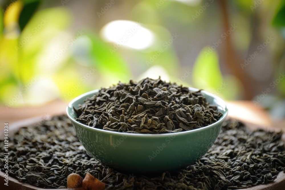 A still life image of a green tea bowl sitting on a table, ready for use A still life image of a green tea bowl sitting on a table, ready for use