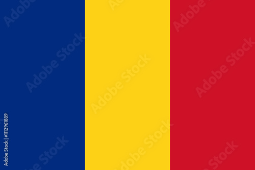 Romania flag in official colors, dimensions and aspect ratio. Vector flag symbolizing national pride, identity, heritage, patriotism and authority