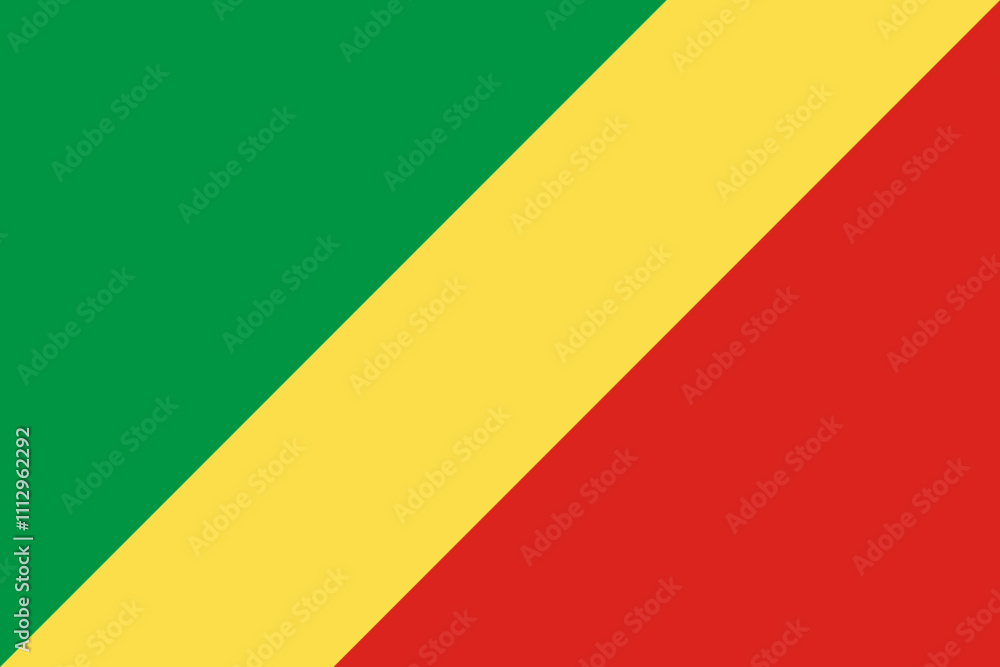 Republic of the Congo flag in official colors, dimensions and aspect ratio. Vector flag symbolizing national pride, identity, heritage, patriotism and authority Republic of the Congo flag in official colors, dimensions and aspect ratio. Vector flag symbolizing national pride, identity, heritage, patriotism and authority