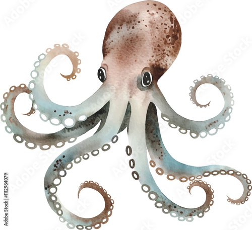 Watercolor painting of a Octopus, watercolor illustration, perfect for children's design