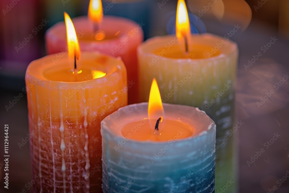 A trio of candles placed together, ideal for decorating or highlighting a specific area A trio of candles placed together, ideal for decorating or highlighting a specific area