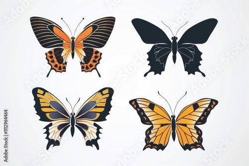 A collection of colorful butterflies on a plain white background photo