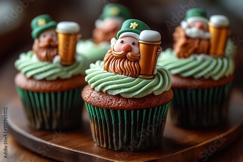 Cupcakes with themed toppers: Snap a photo of cupcakes decorated with themed toppers featuring images of St. Patrick, beer mugs, leprechauns, and other holiday elements. Display the cupcakes on a fest photo