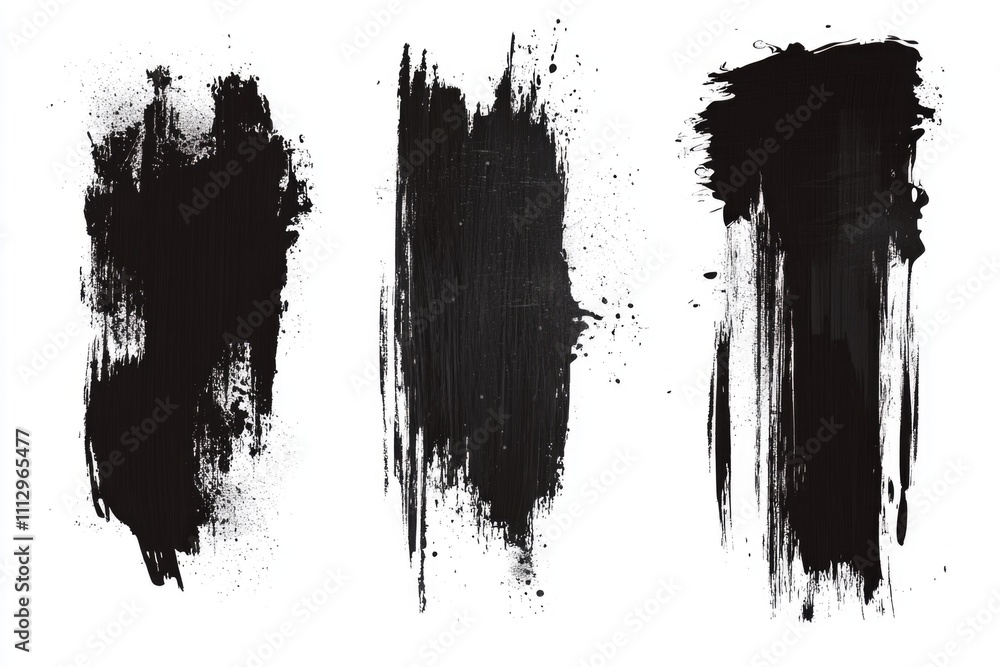 Four brushstrokes of black paint on a white background Four brushstrokes of black paint on a white background