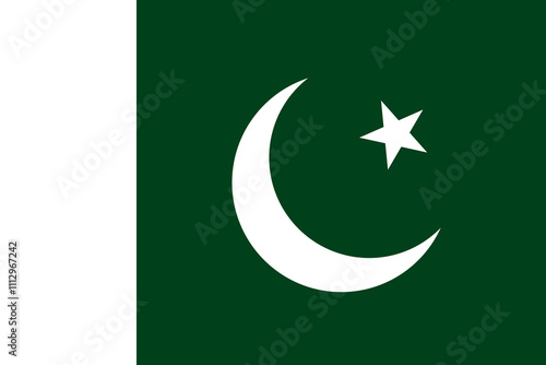 Pakistan flag in official colors, dimensions and aspect ratio. Vector flag symbolizing national pride, identity, heritage, patriotism and authority