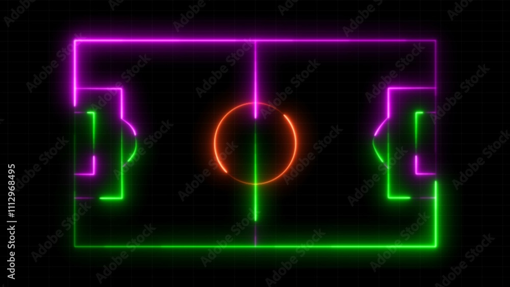 Animation of neon sports stadium on black background with neon lights , Neon sports stadium concept. Animation of neon sports stadium on black background with neon lights , Neon sports stadium concept.