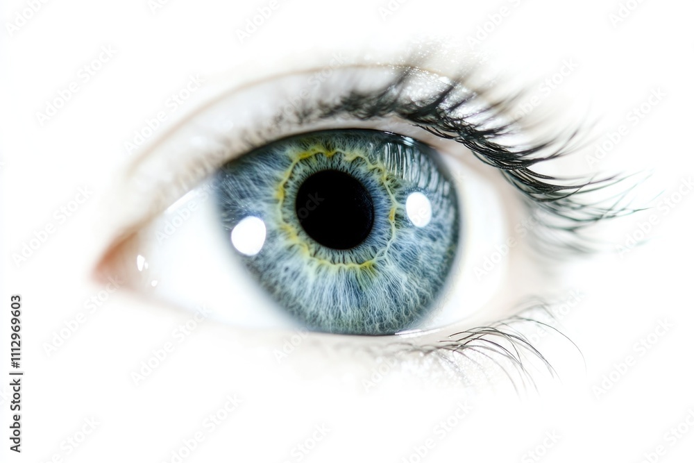 A close-up shot of a person's blue eye, perfect for use in editorial or commercial content A close-up shot of a person's blue eye, perfect for use in editorial or commercial content