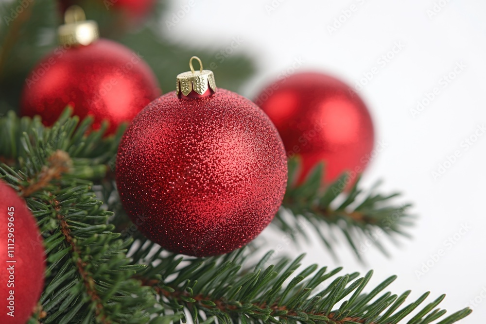 A close-up view of a bright red Christmas tree ornament A close-up view of a bright red Christmas tree ornament