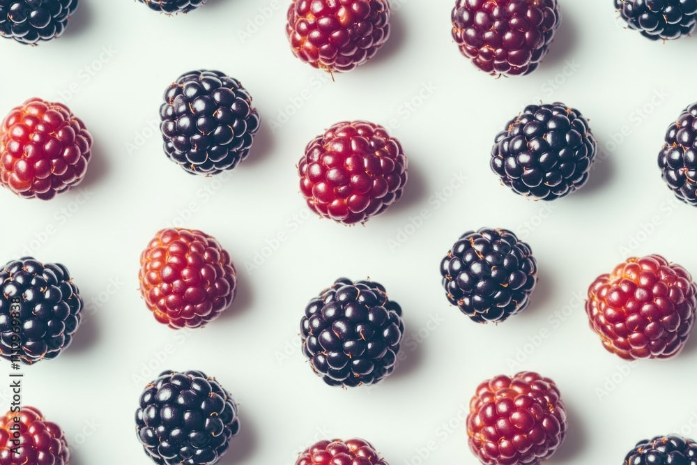 Fresh blackberries arranged neatly on a white background Fresh blackberries arranged neatly on a white background