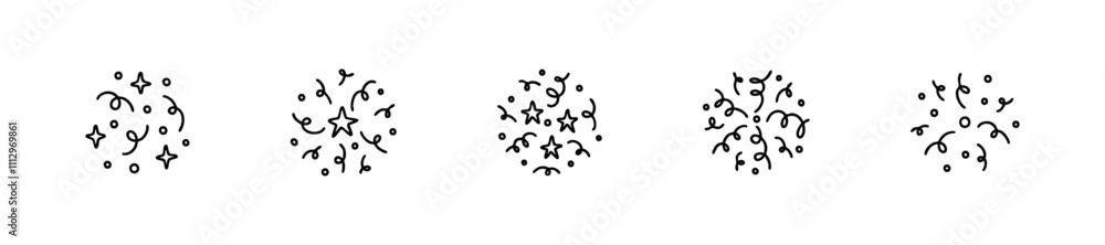 Cute line doodle firework and confetti set. Happy birthday, anniversary New year, xmas, purim, Diwali celebration. Burst, glitter, bling sketch scribble vector icon. Party design element Cute line doodle firework and confetti set. Happy birthday, anniversary New year, xmas, purim, Diwali celebration. Burst, glitter, bling sketch scribble vector icon. Party design element