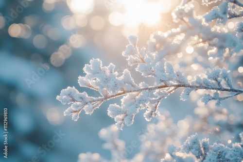 A detailed shot of a tree branch covered in thick snow