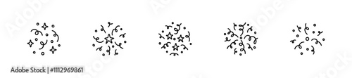 Cute line doodle firework and confetti set. Happy birthday, anniversary New year, xmas, purim, Diwali celebration. Burst, glitter, bling sketch scribble vector icon. Party design element