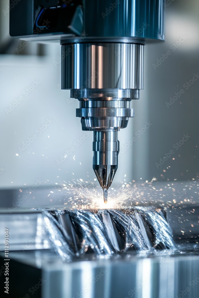 Metalworking machine cutting sparks bright. Metalworking machine cutting sparks bright.