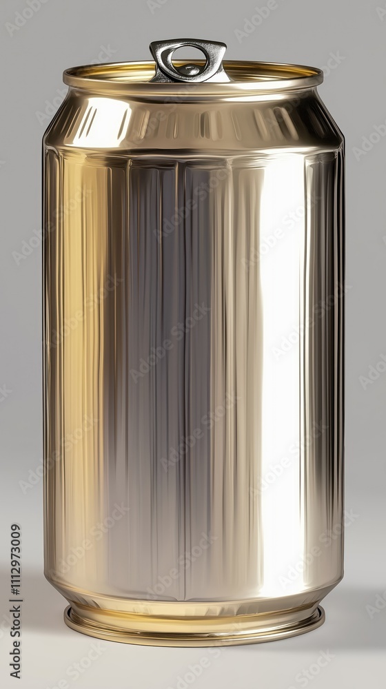 Metallic gold aluminum can isolated on neutral background. Shiny surface. Modern design. Studio shot. Eco friendly packaging alternative. Durable and recyclable. Product design concept. Metallic gold aluminum can isolated on neutral background. Shiny surface. Modern design. Studio shot. Eco friendly packaging alternative. Durable and recyclable. Product design concept.