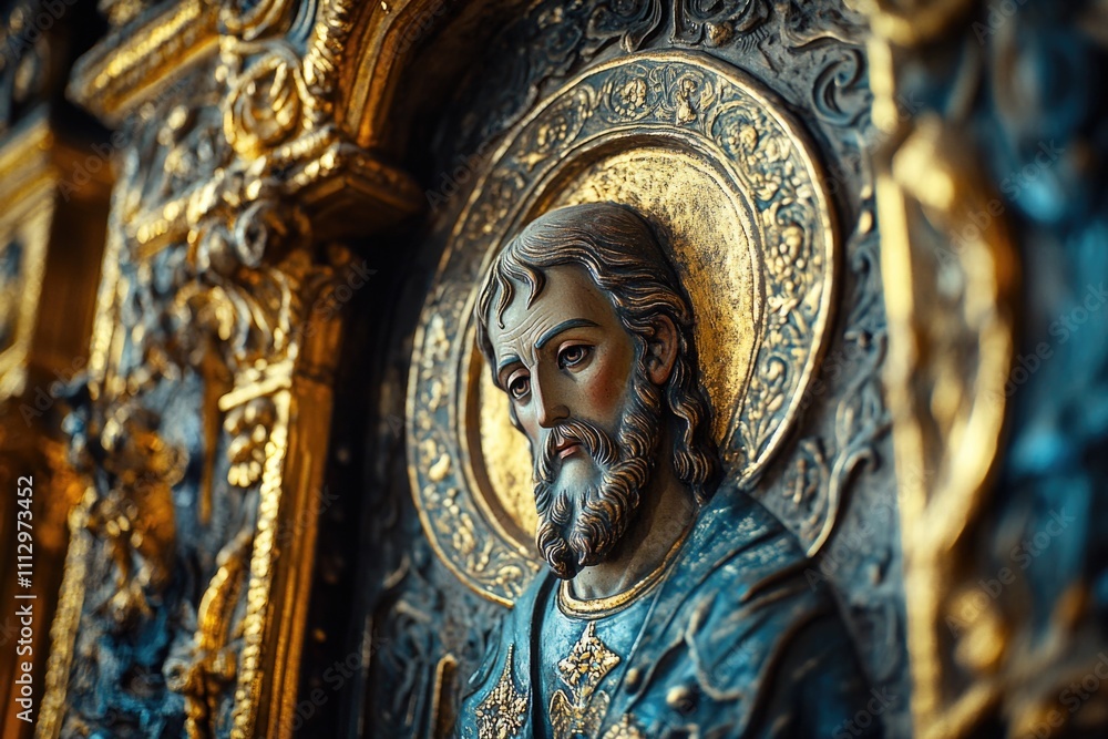 A close-up shot of a statue depicting a man with a beard, perfect for use in historical or cultural settings A close-up shot of a statue depicting a man with a beard, perfect for use in historical or cultural settings